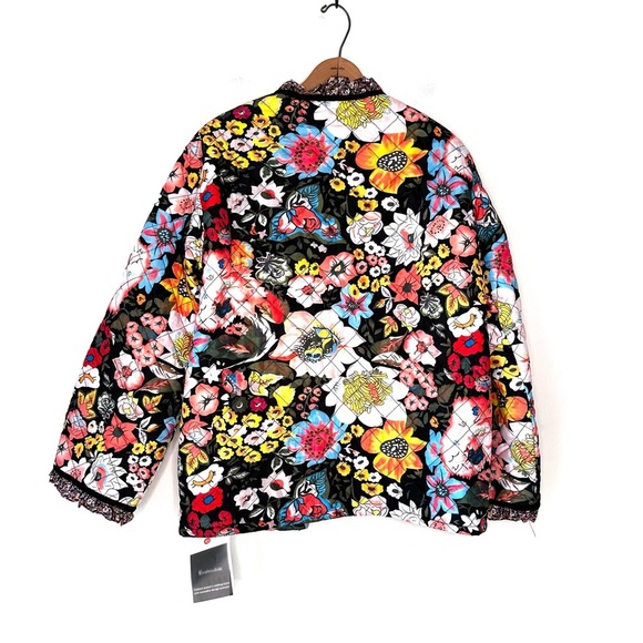 Evafreedom | Floral Print Quilted Fleece Lined Jacket Size Medium - Picture 3 of 6